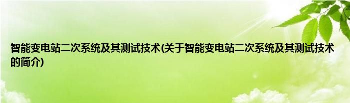 智能变电站二次系统及其测试技术(关于智能变电站二次系统及其测试技术的简介)