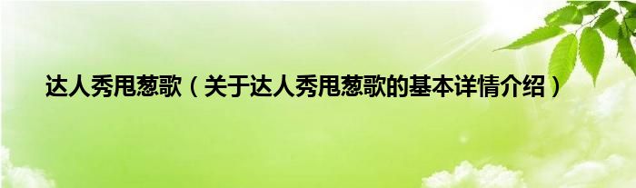 达人秀甩葱歌（关于达人秀甩葱歌的基本详情介绍）