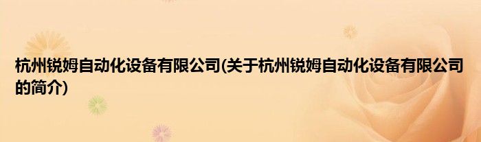 杭州锐姆自动化设备有限公司(关于杭州锐姆自动化设备有限公司的简介)