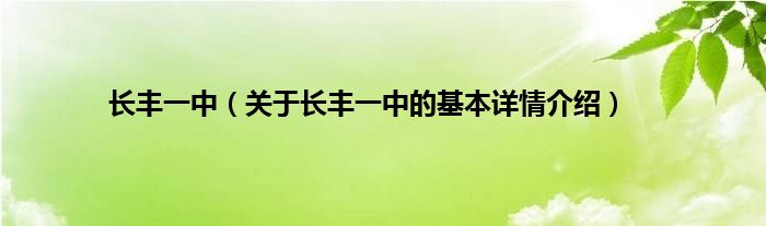 长丰一中（关于长丰一中的基本详情介绍）