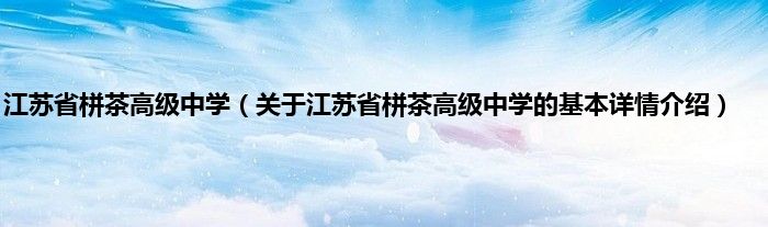 江苏省栟茶高级中学（关于江苏省栟茶高级中学的基本详情介绍）