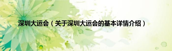 深圳大运会（关于深圳大运会的基本详情介绍）