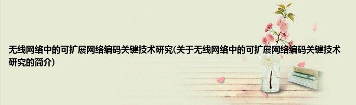 无线网络中的可扩展网络编码关键技术研究(关于无线网络中的可扩展网络编码关键技术研究的简介)