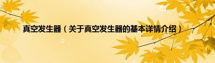 真空发生器（关于真空发生器的基本详情介绍）