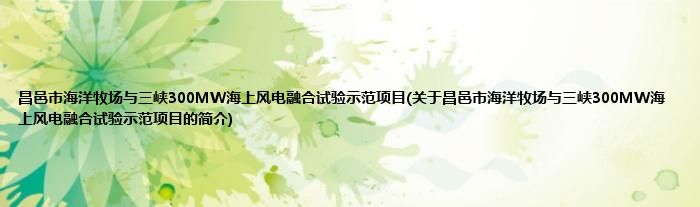 昌邑市海洋牧场与三峡300MW海上风电融合试验示范项目(关于昌邑市海洋牧场与三峡300MW海上风电融合试验示范项目的简介)