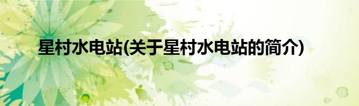 星村水电站(关于星村水电站的简介)