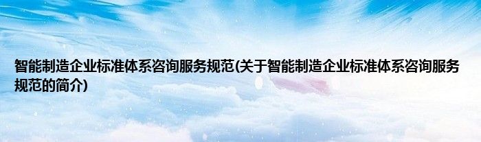 智能制造企业标准体系咨询服务规范(关于智能制造企业标准体系咨询服务规范的简介)