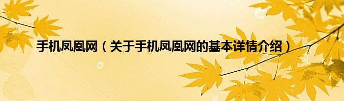 手机凤凰网（关于手机凤凰网的基本详情介绍）