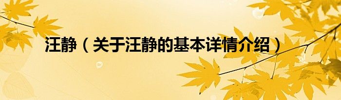 汪静（关于汪静的基本详情介绍）